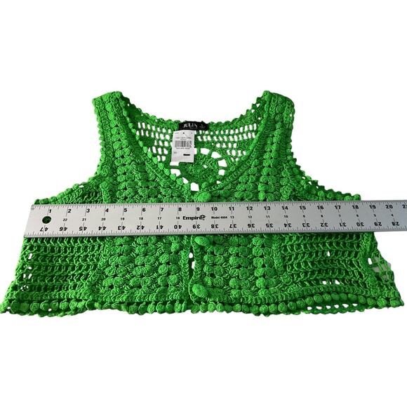 NWT Julia by LoveJ Womens Large Green Beige Crochet Vests Set Boho Sleeveless - Picture 5 of 13